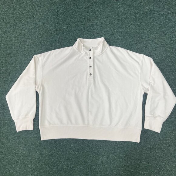 Women’s White Snap Button Mock Neck Pullover Sweatshirt Size L 60% Cotton Blend - Picture 2 of 8